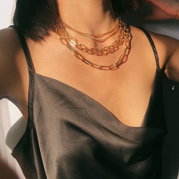 Zara Gold Chains Multi Big Link 1-Chain 5-Layered Necklace - Picture 9 of 16